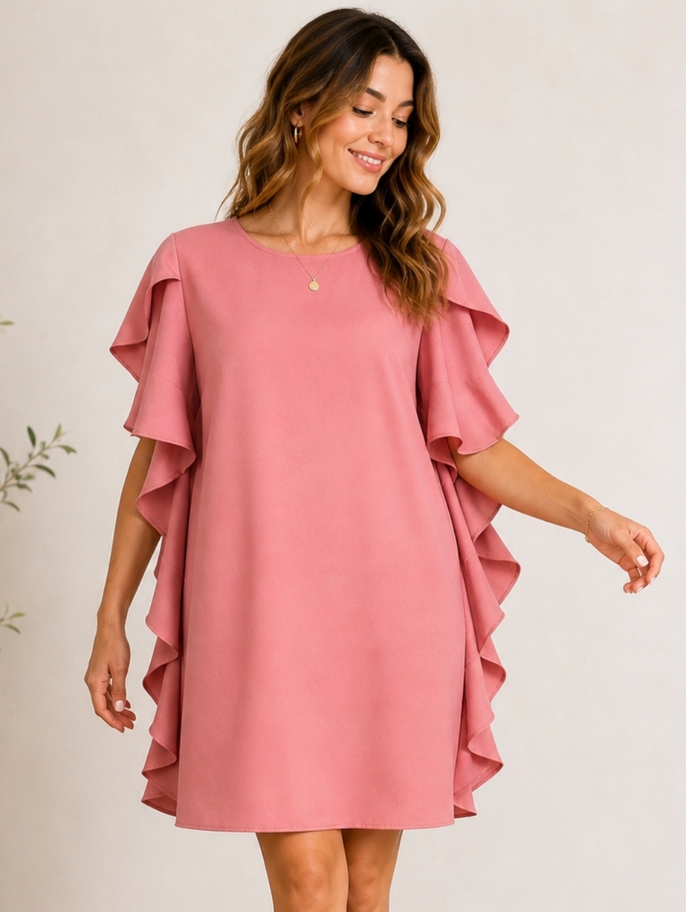 Nicole‎ Miller Pink Ruffle Sleeve Shift Dress Size 10 Flowy Party